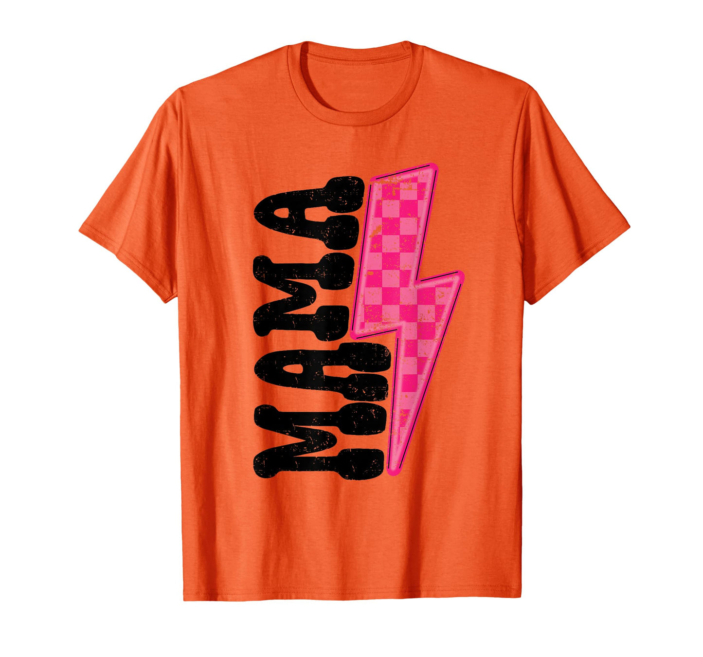 Mama Bolt Pink Checkered Lightning Mama Graphic Mother's Day T-Shirt
