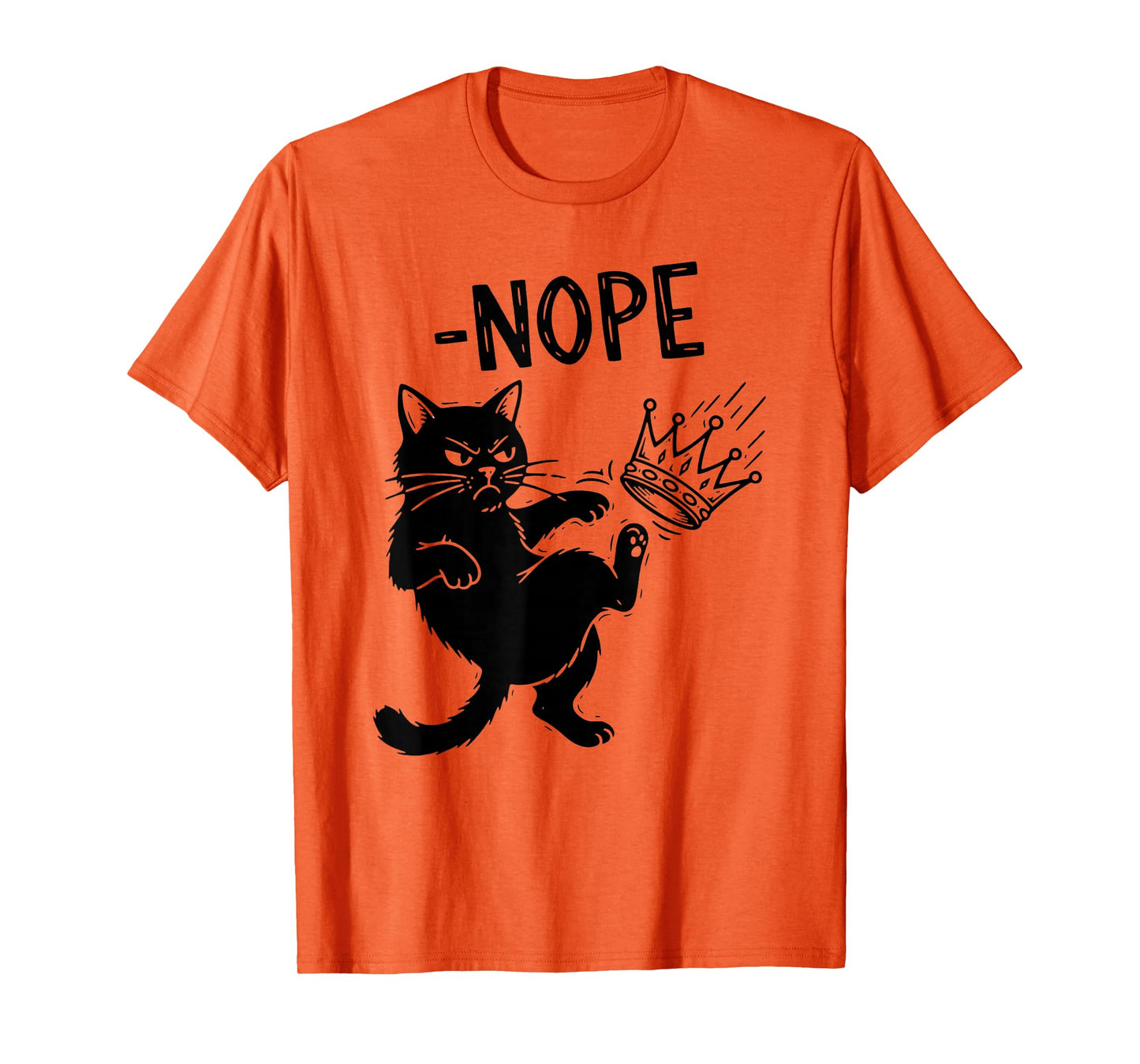 No Kings In America Black Cat Funny Cat Kicking Crown T-Shirt