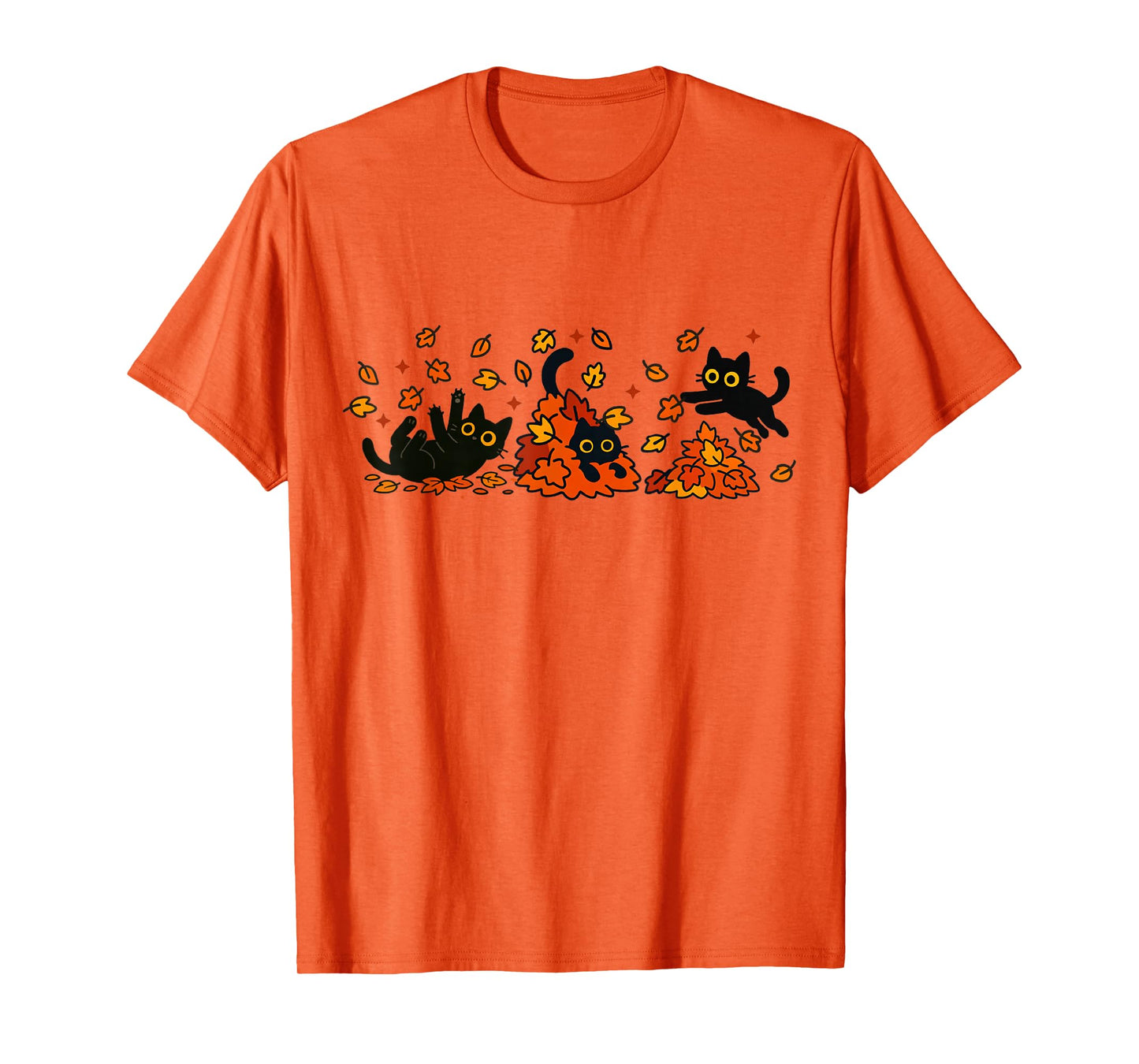 Retro Black Cats Fall Autumn Vibe Leaves Falling T-Shirt