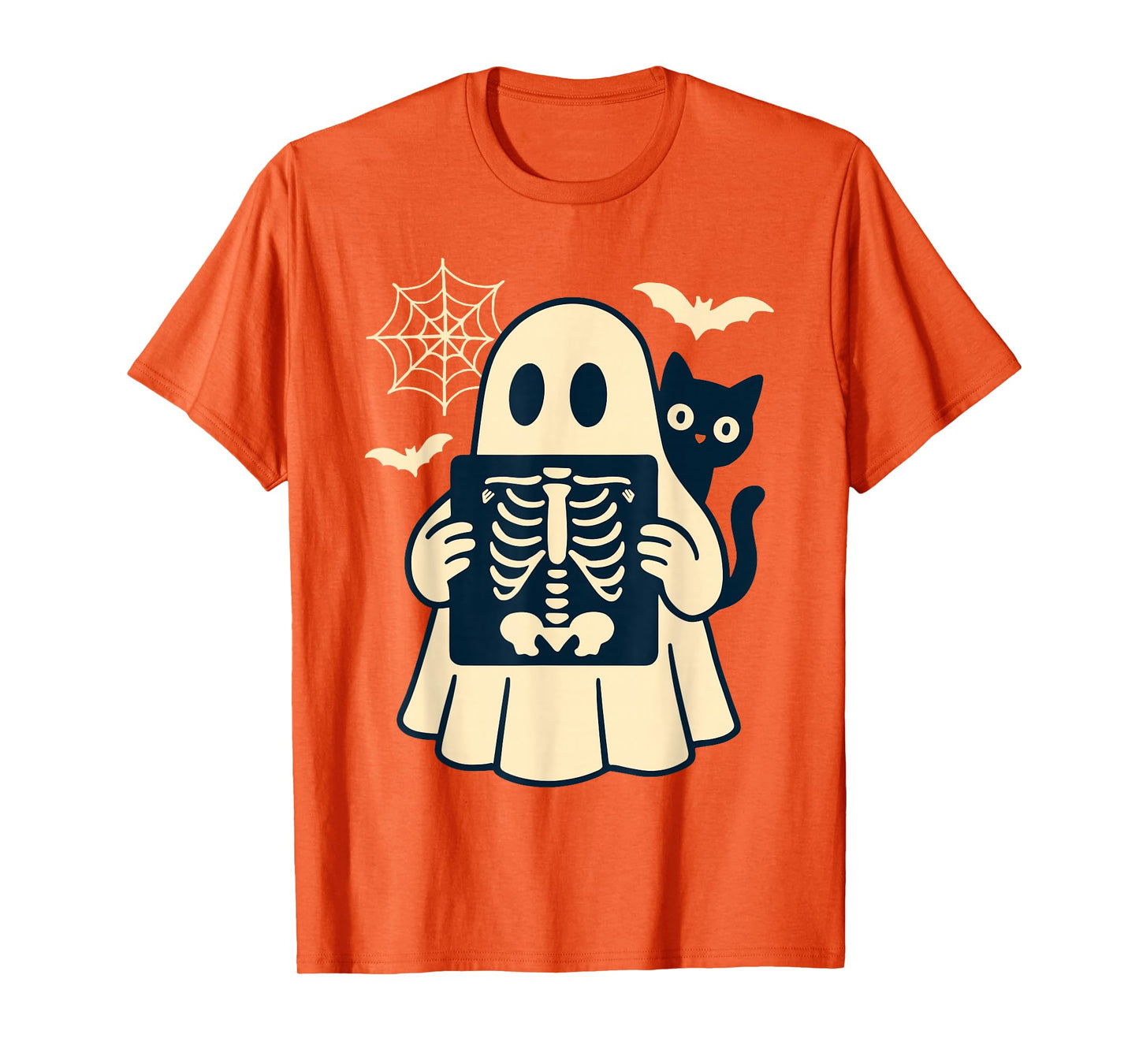 Radiology Ghost Halloween Xray Tech Radiologist Black Cat T-Shirt