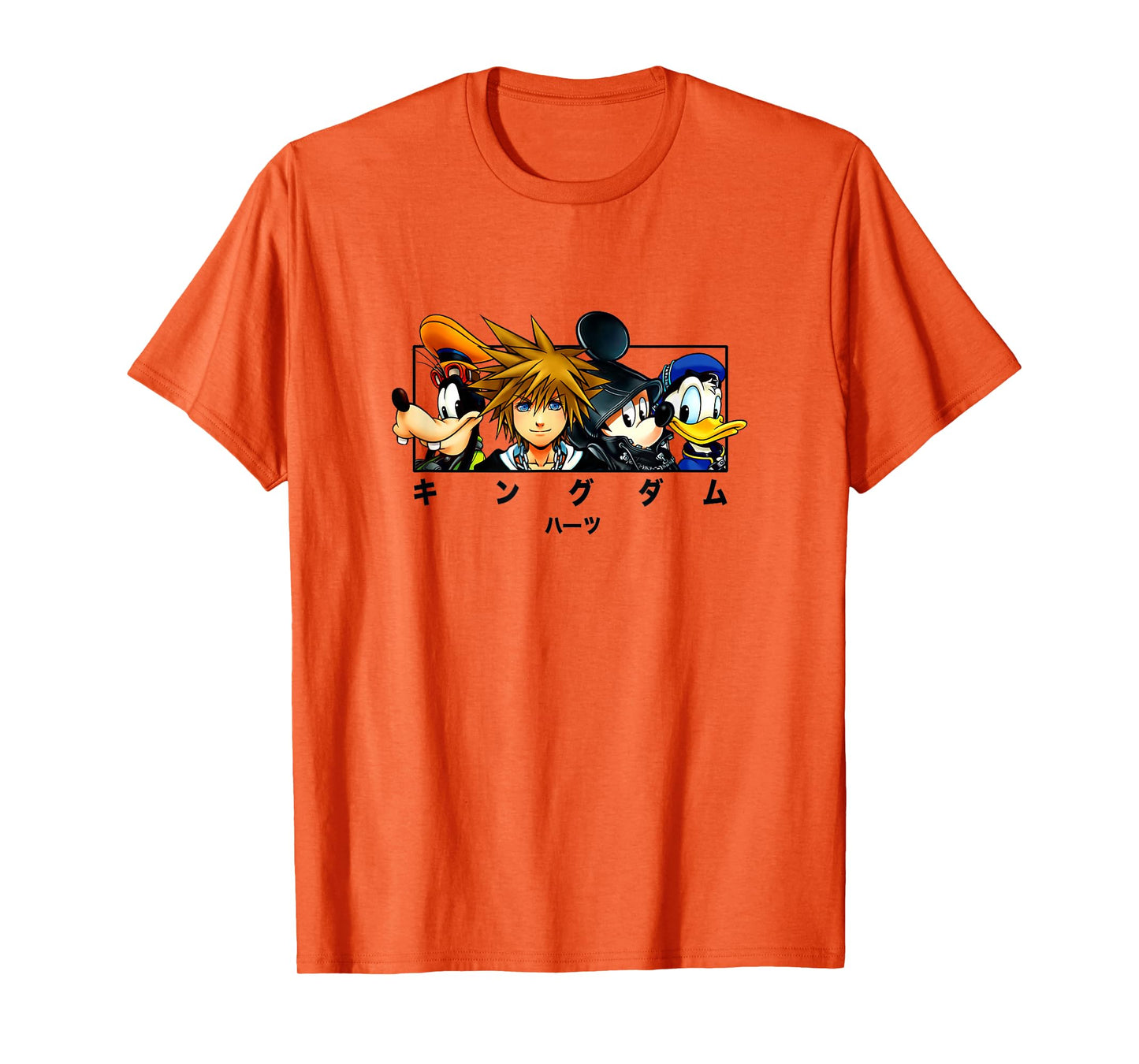 Disney Kingdom Hearts Main Characters Panel Chest Kanji Logo T-Shirt
