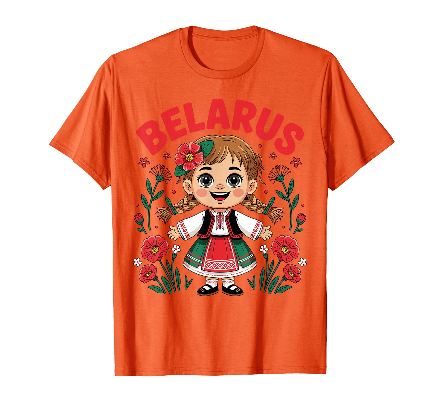 Cute Belarusian Girl in Folk Costume Design for Kids T-Shirt