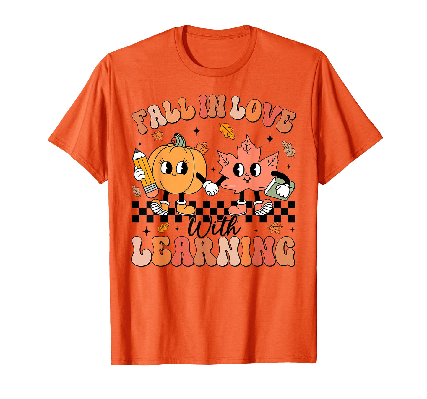 Retro Fall in Love with Learning Autumn Pumpkin Teacher T-Shirt