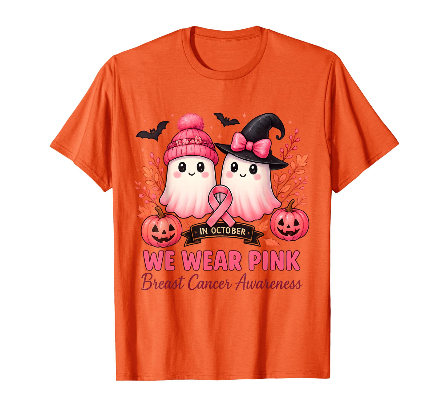 in October We Wear Pink Ghosts Breast Cancer Awareness T-Shirt