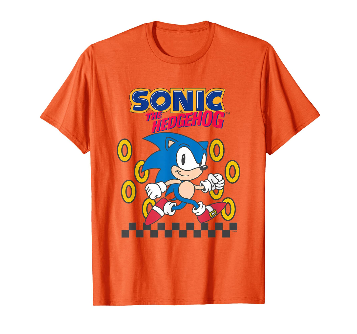 Sonic The Hedgehog Cute Run Through Golden Rings Retro T-Shirt