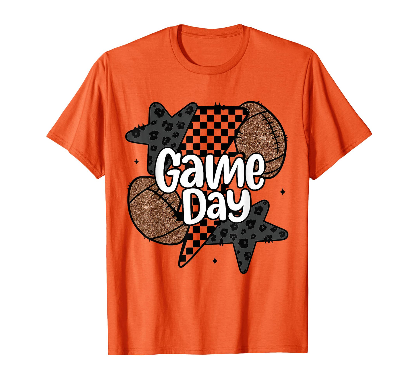 Funny Game Day Football Retro Checkered Leopard Gifts Family T-Shirt