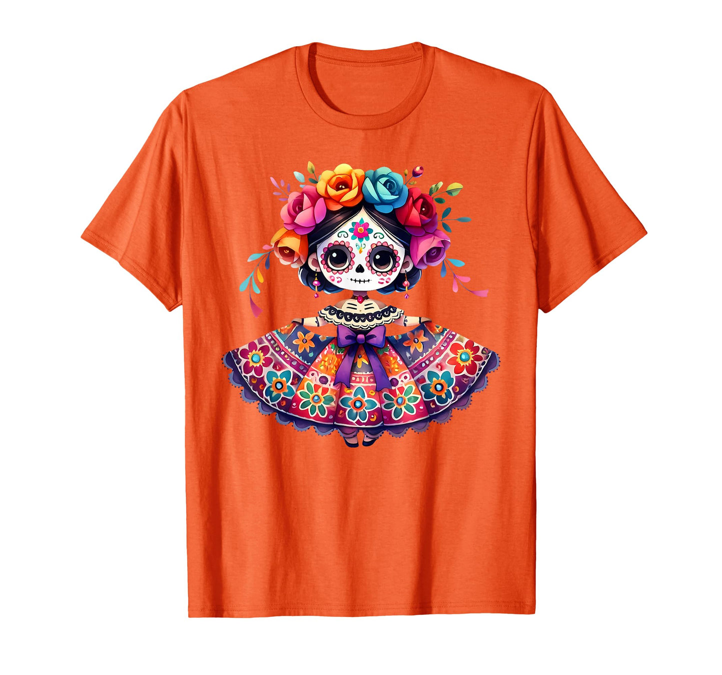 Day The Dead Little Girl Skeleton Dia De Los Muertos Kids T-Shirt