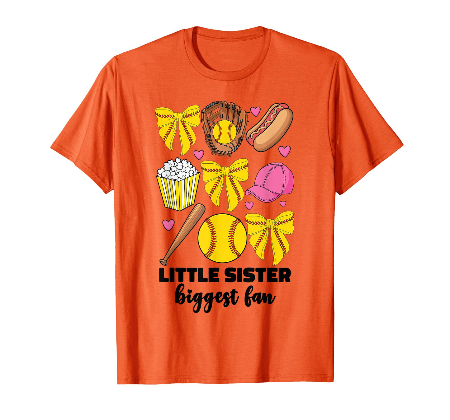 Little Sister Biggest Fan Softball Teen Girls Coquette Bow T-Shirt