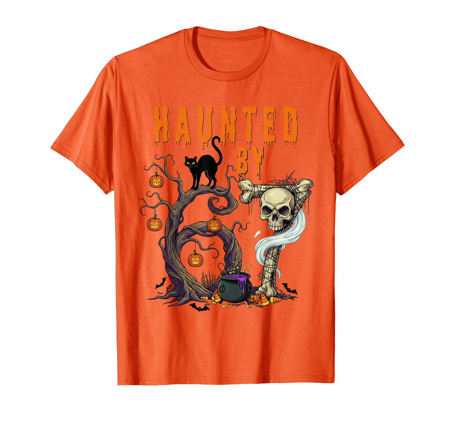 Haunted by 67 - Spooky Black Cat and Skull Halloween Costume T-Shirt