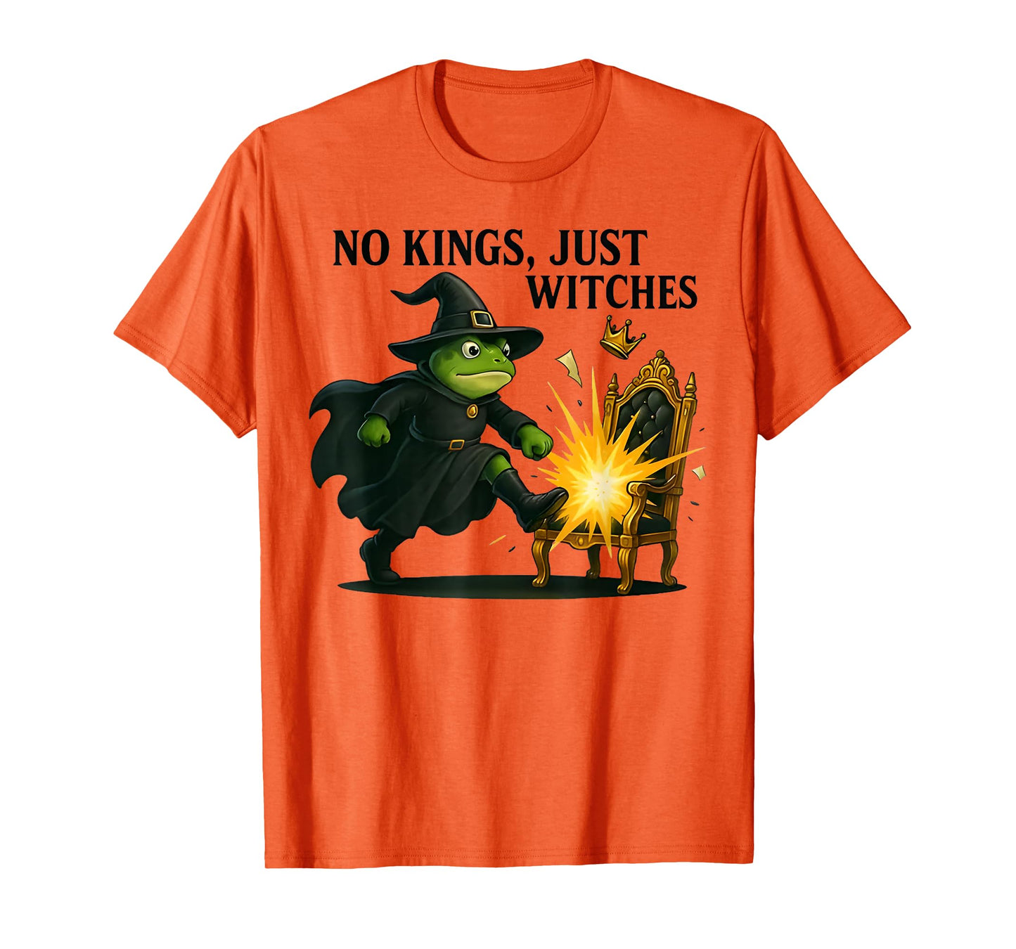 No Kings Just Witches Funny Frog Wich Kicking Crown Retro T-Shirt