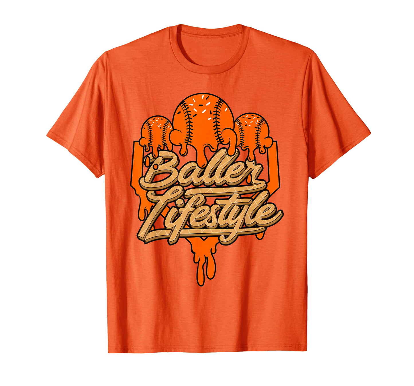 Baseball Lifestyle Home Plate Orange Ice Cream Drip Men Boys T-Shirt