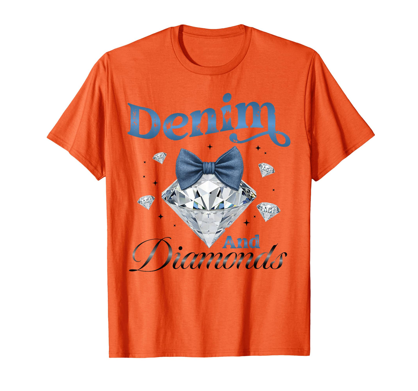 Denim And Diamonds Bow Ladies Girls Women T-Shirt
