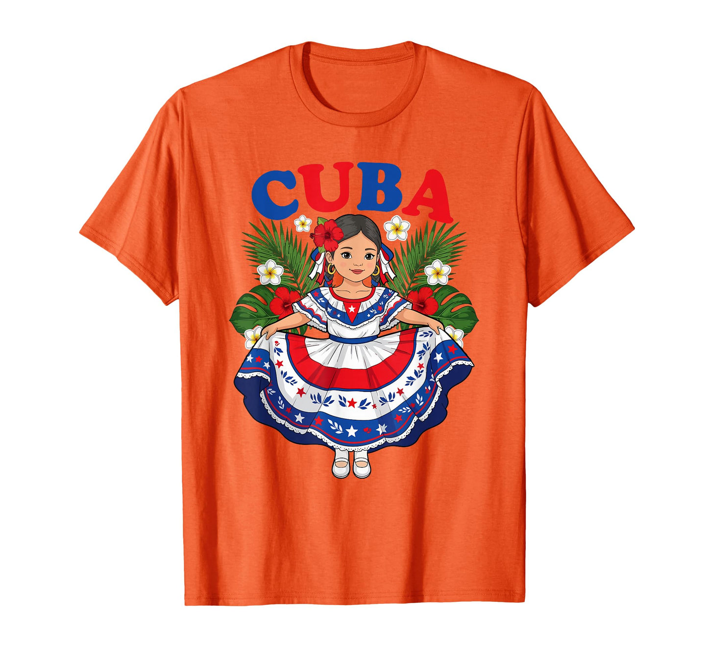 Cuba Cuban Girl Traditional Dress Tropical Flowers Heritage T-Shirt