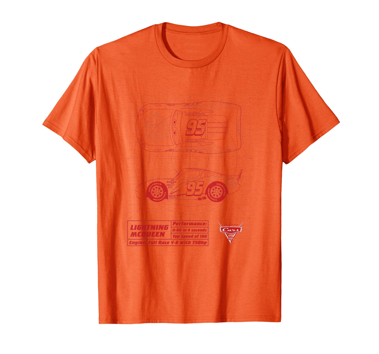 Disney Pixar Cars Lightning McQueen Red Blueprint T-Shirt