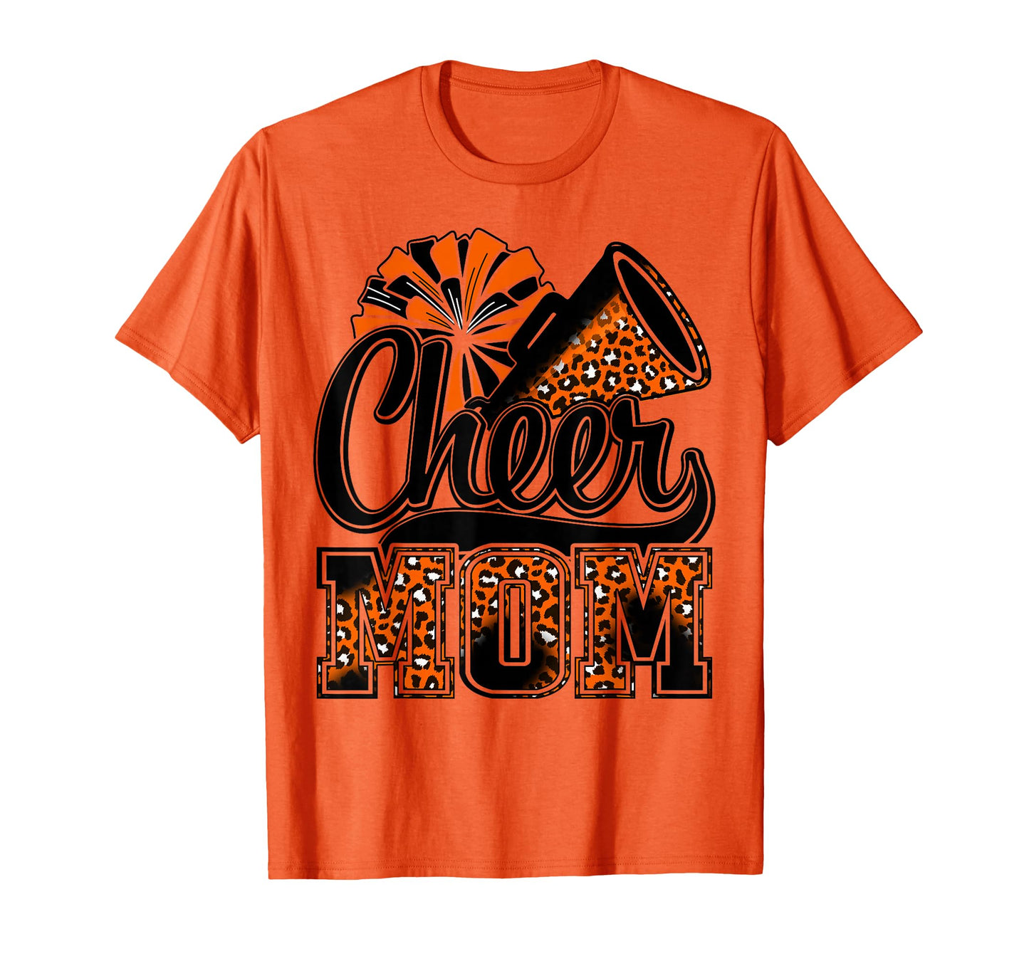 Cheer Mom Orange Leopard Cheerleader Competition Game Day T-Shirt