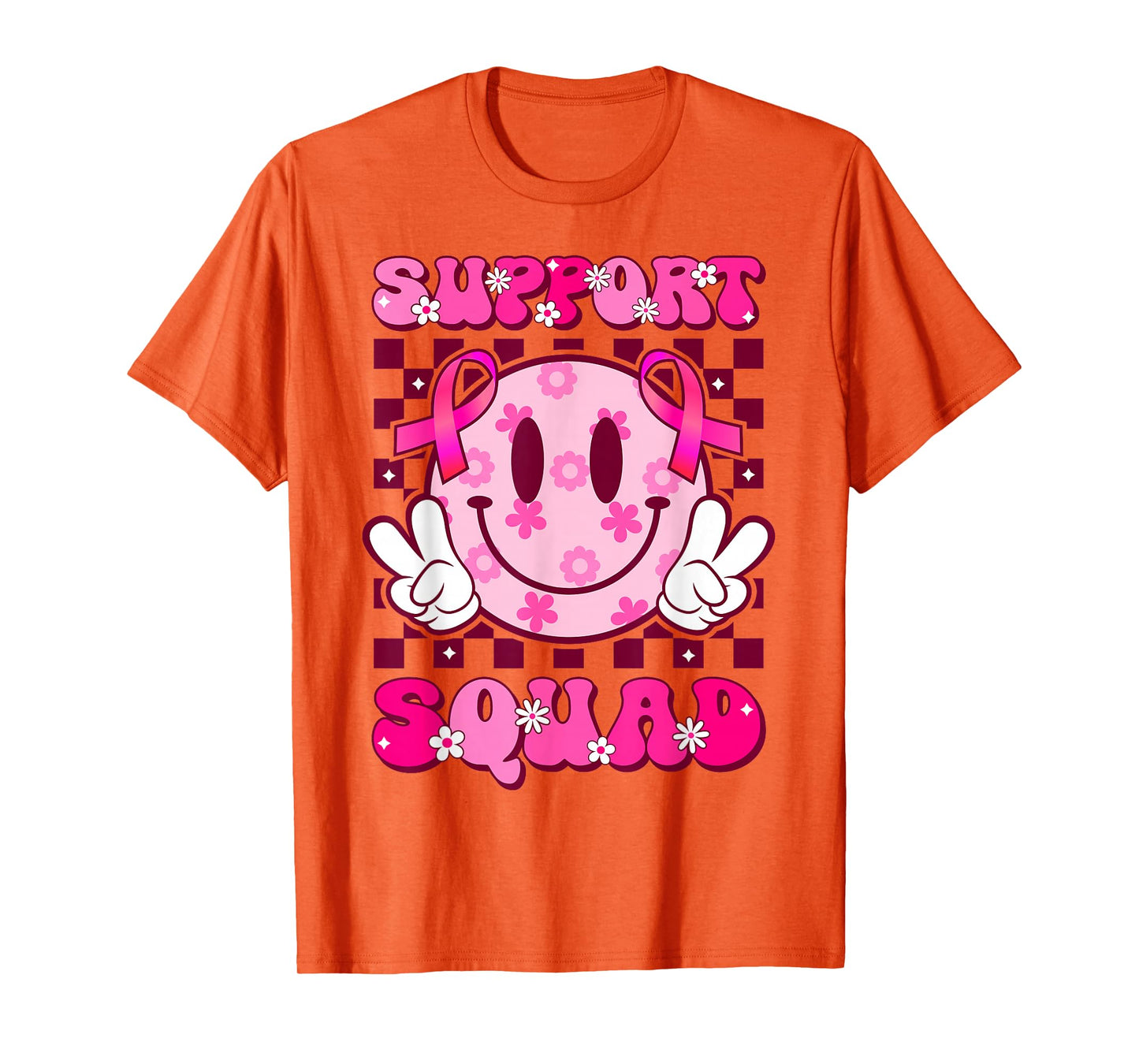 Groovy Smile Face Pink Ribbon Support Squad Breast Cancer T-Shirt
