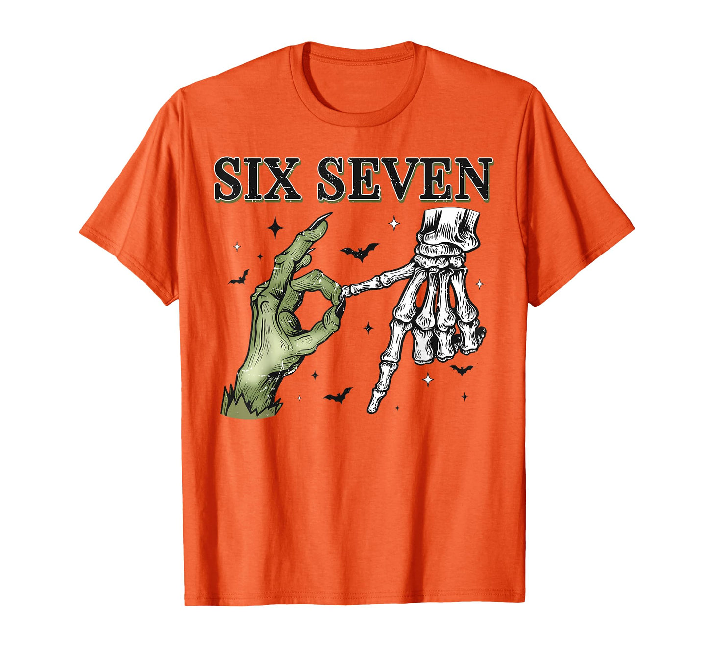 Six Seven 6 7 Meme Funny Witch Skeleton Hands Halloween T-Shirt