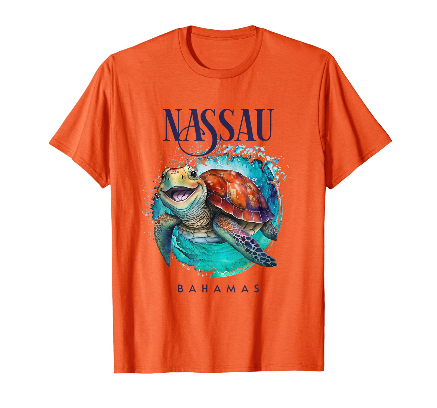 Nassau Bahamas Watercolor Happy Sea Turtle T-Shirt