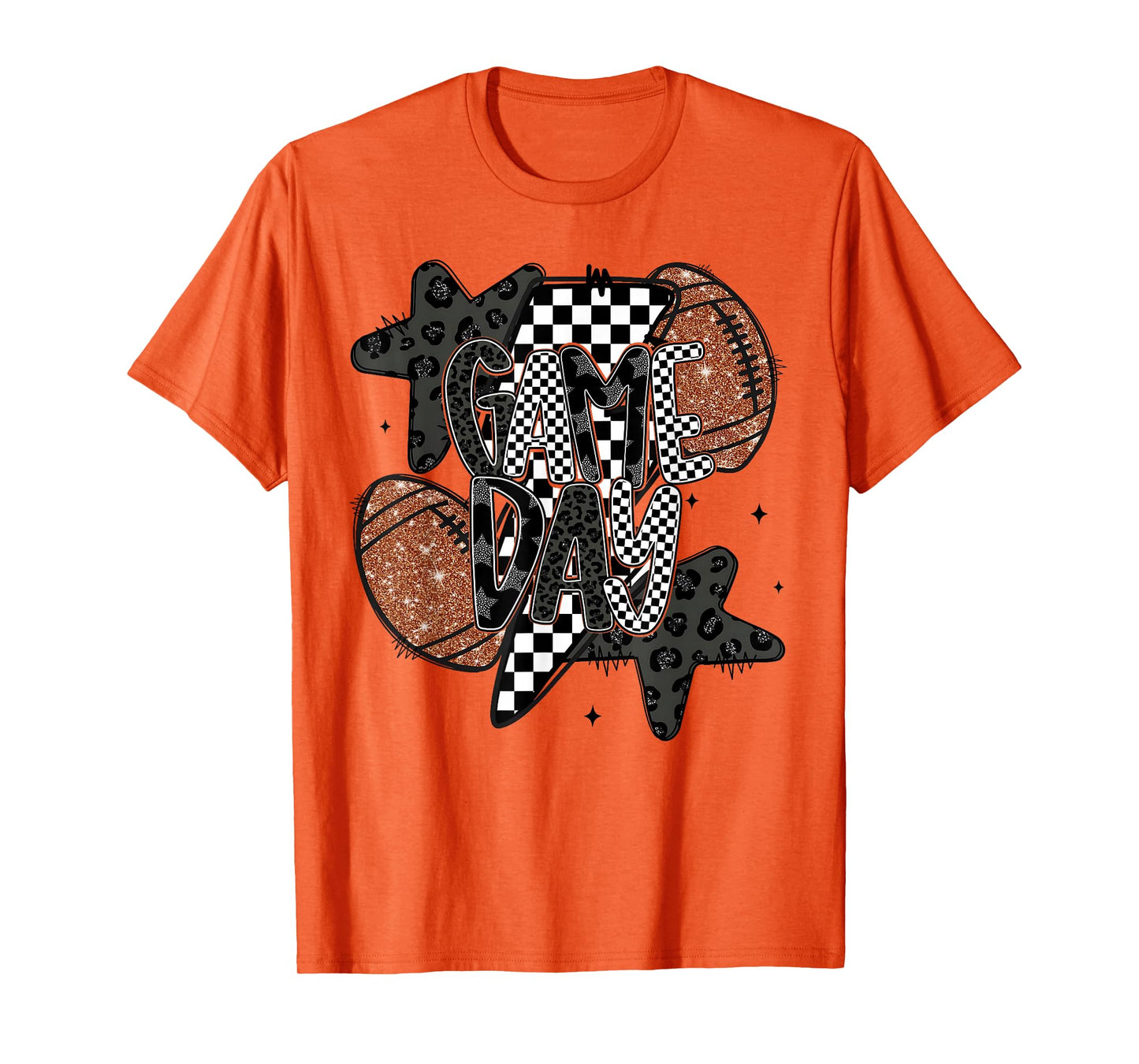 Retro Football Game Day Checkered Leopard Football Mama Mom T-Shirt