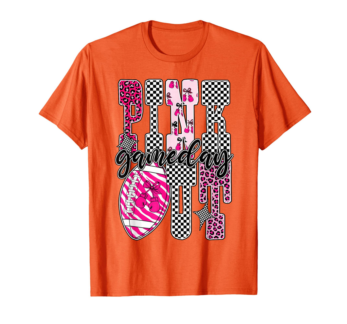 Pink Out Football Game Day Checkered Breast Cancer Awareness T-Shirt