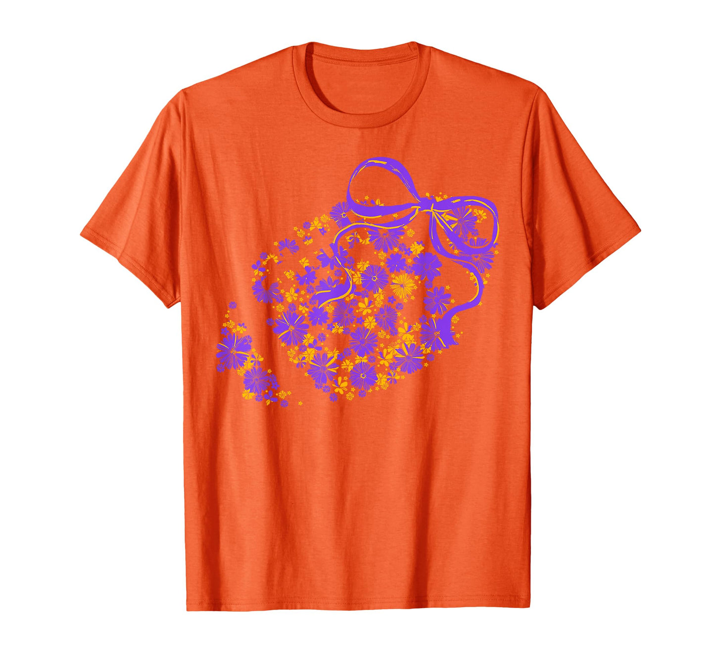 Floral Football Game Day Coquette Team Spirit Purple & Gold T-Shirt