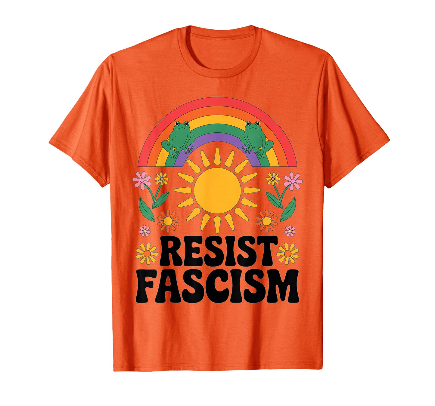 Frog Resist Fascism Retro Groovy Rainbow No Kings Hippie T-Shirt