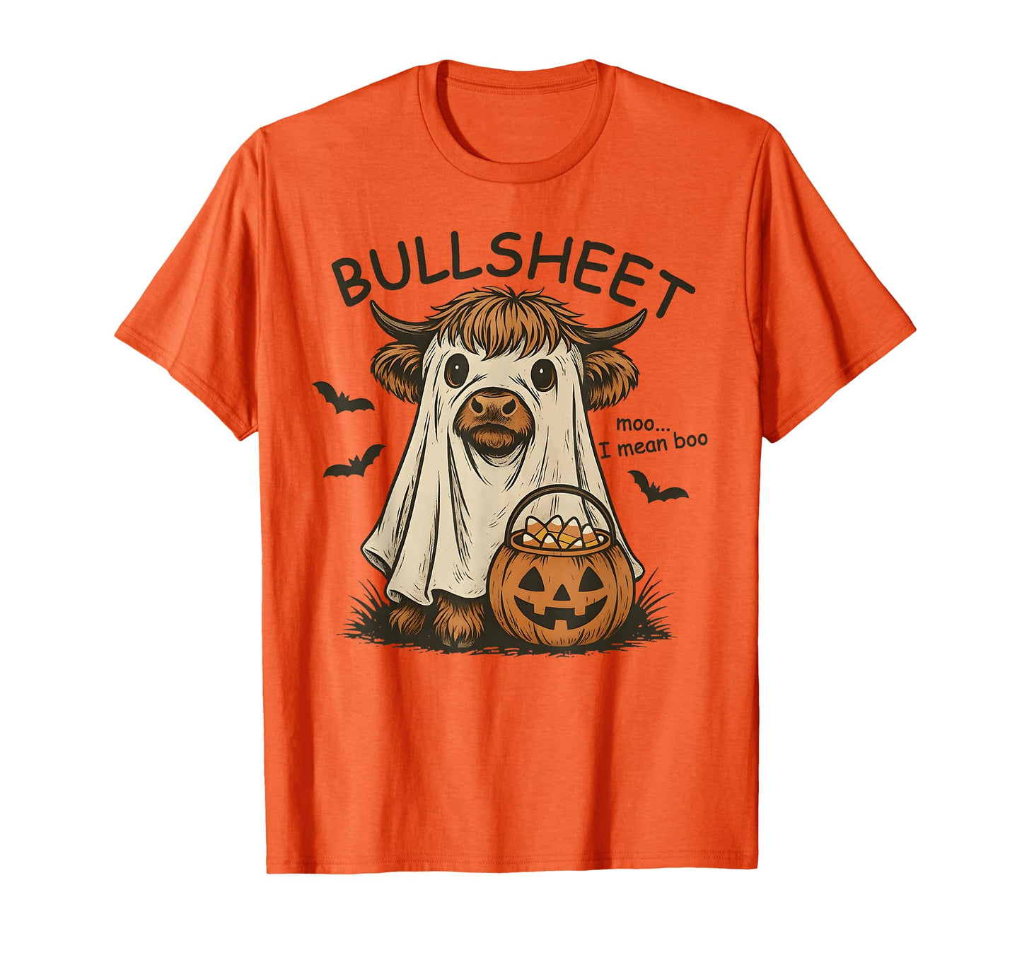 Moo... I Mean Boo Bullsheet Highland Cow Ghost Halloween T-Shirt