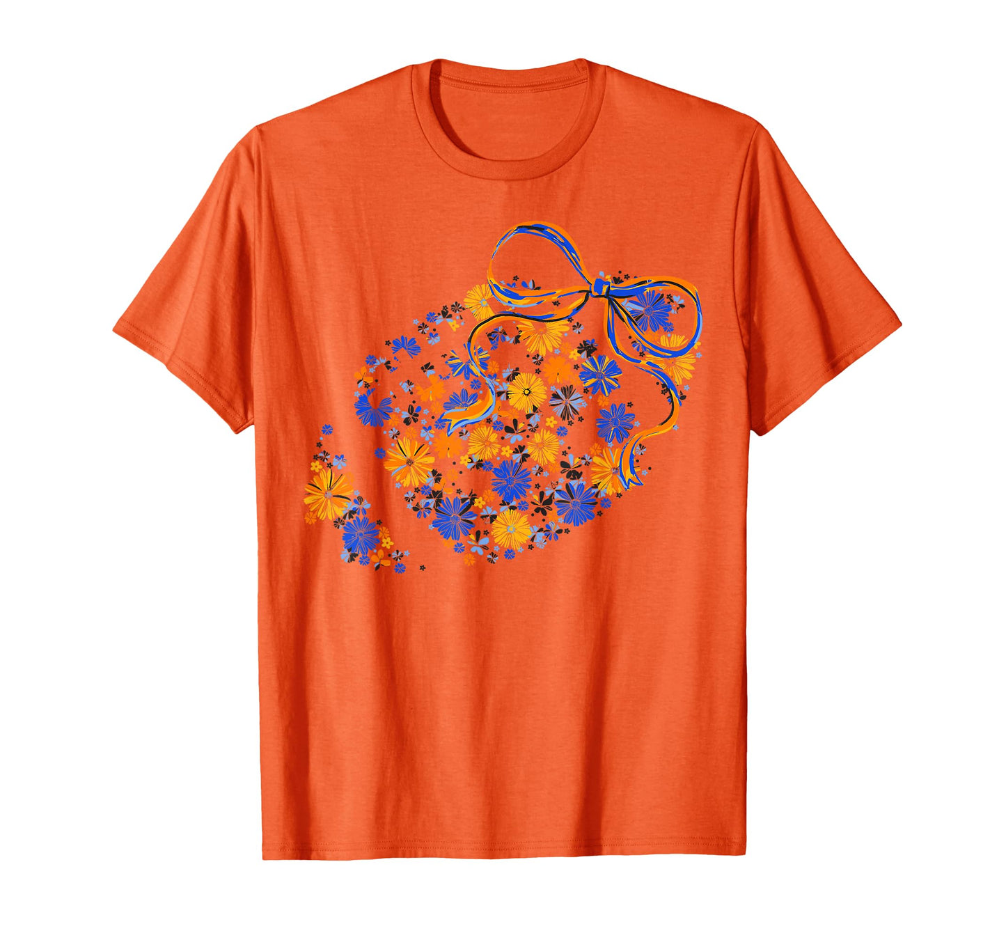 Floral Football Game Day Coquette Team Spirit Blue & Gold T-Shirt