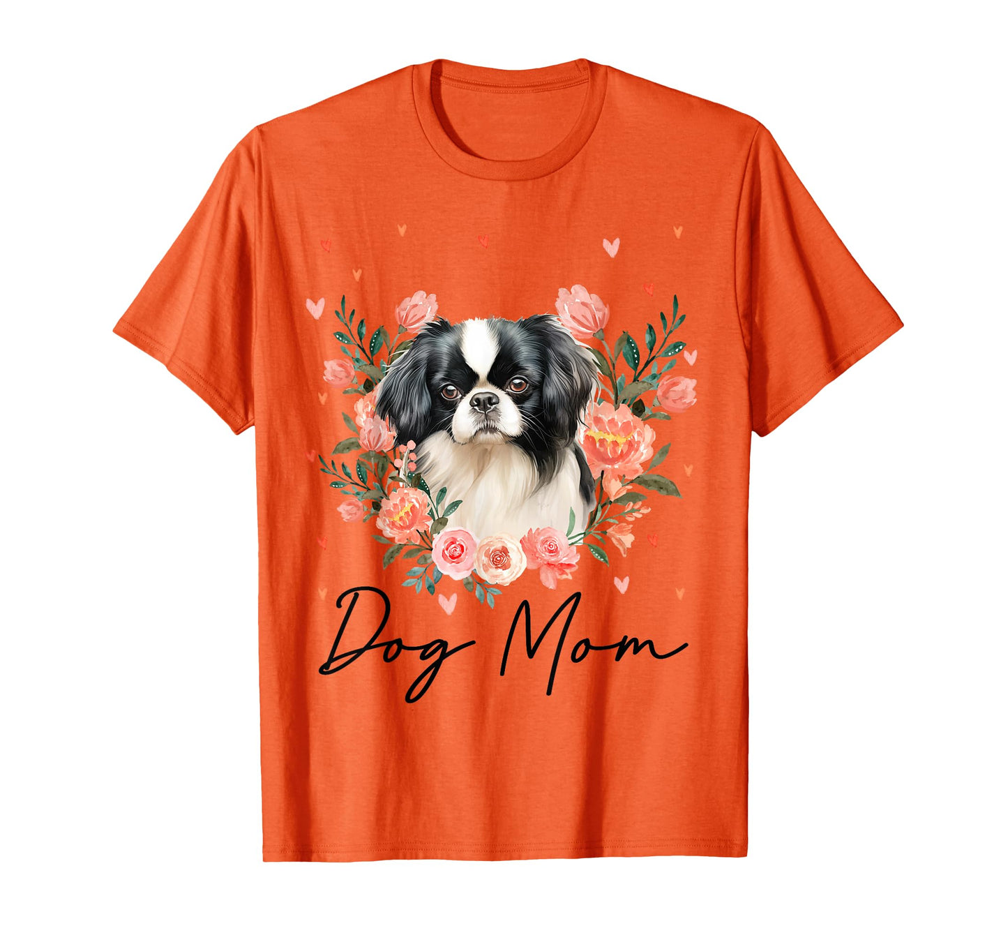 Womens Cute Japanese Chin Mom Flower Dog Lover T-Shirt