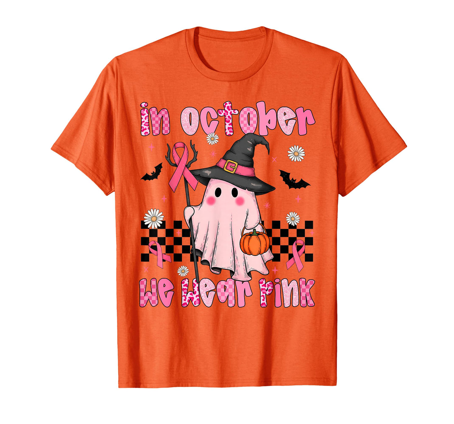 Breast Cancer Awareness In October We Wear Pink Ghost Ribbon T-Shirt