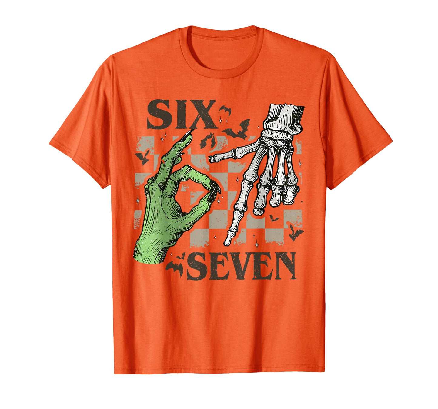 Six Seven Skeleton Hand Sign Meme Halloween Women Men Kids T-Shirt