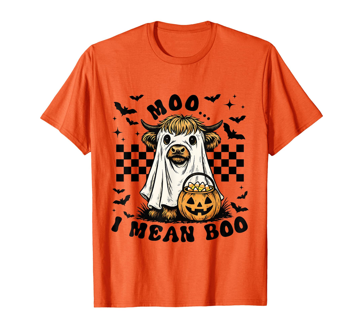 Moo I Mean Boo Funny Highland Cow Ghost Halloween T-Shirt
