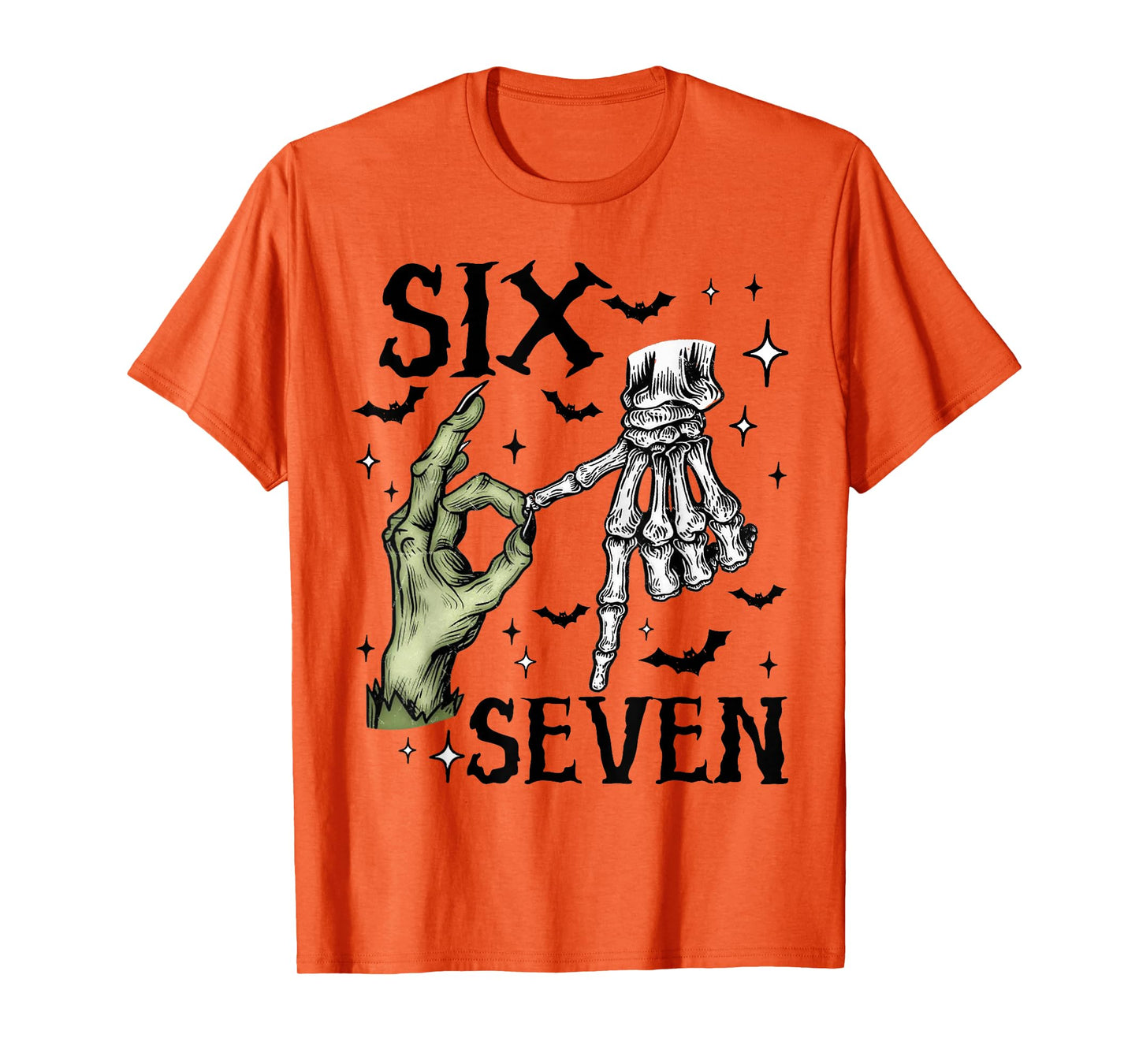 Six Seven 6 7 Meme Saying 6 7 Halloween Skeleton Hands Sign T-Shirt