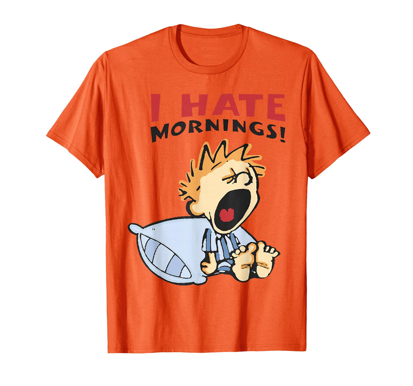 Vintage I Hate Mornings Tee Unisex-Adults, Unisex-Kids Funny Graphic T-Shirt Blue Small Modern Classic Cartoon T-Shirt