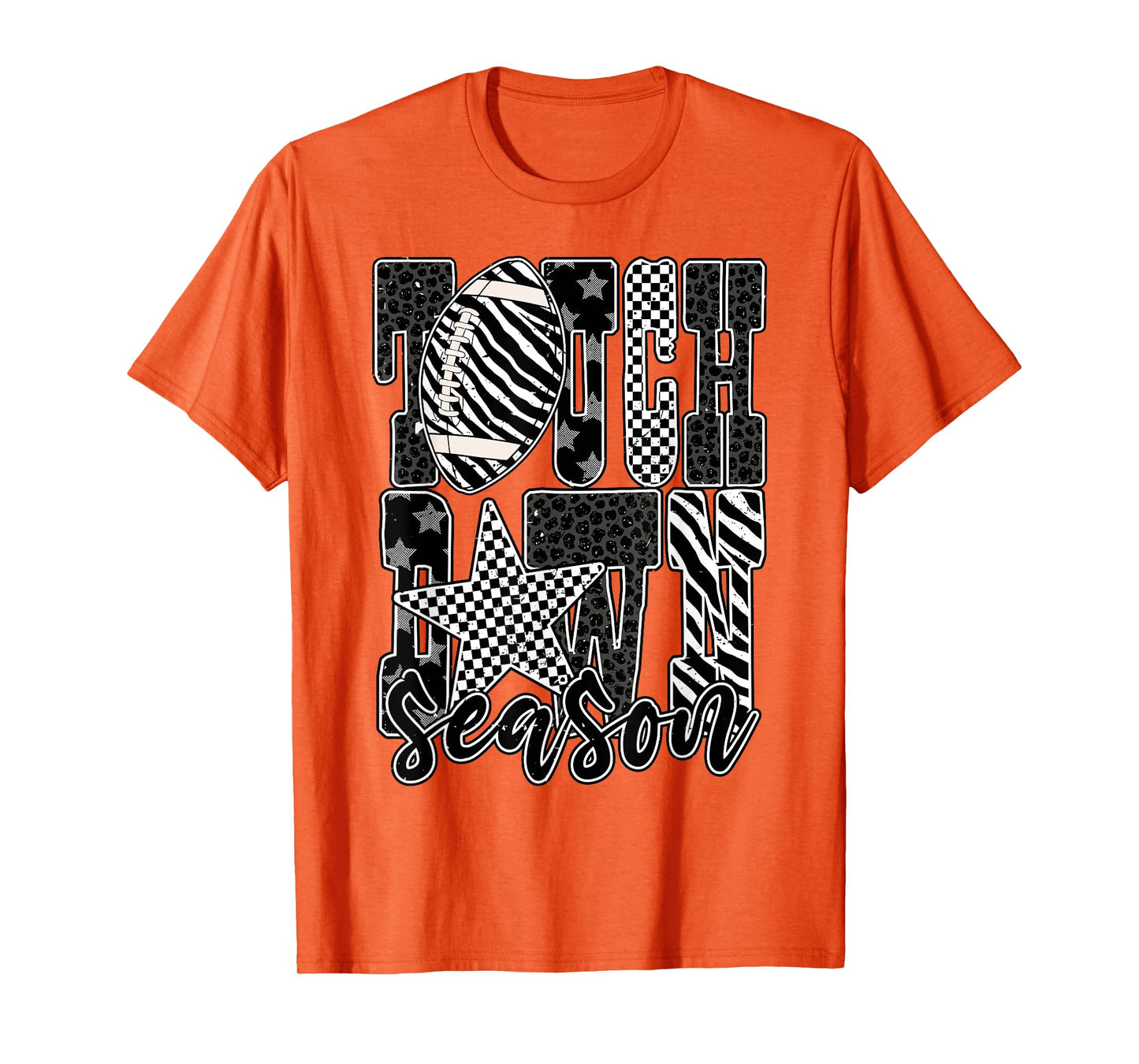 Touchdown Season Checkered Black White Football Game Day T-Shirt