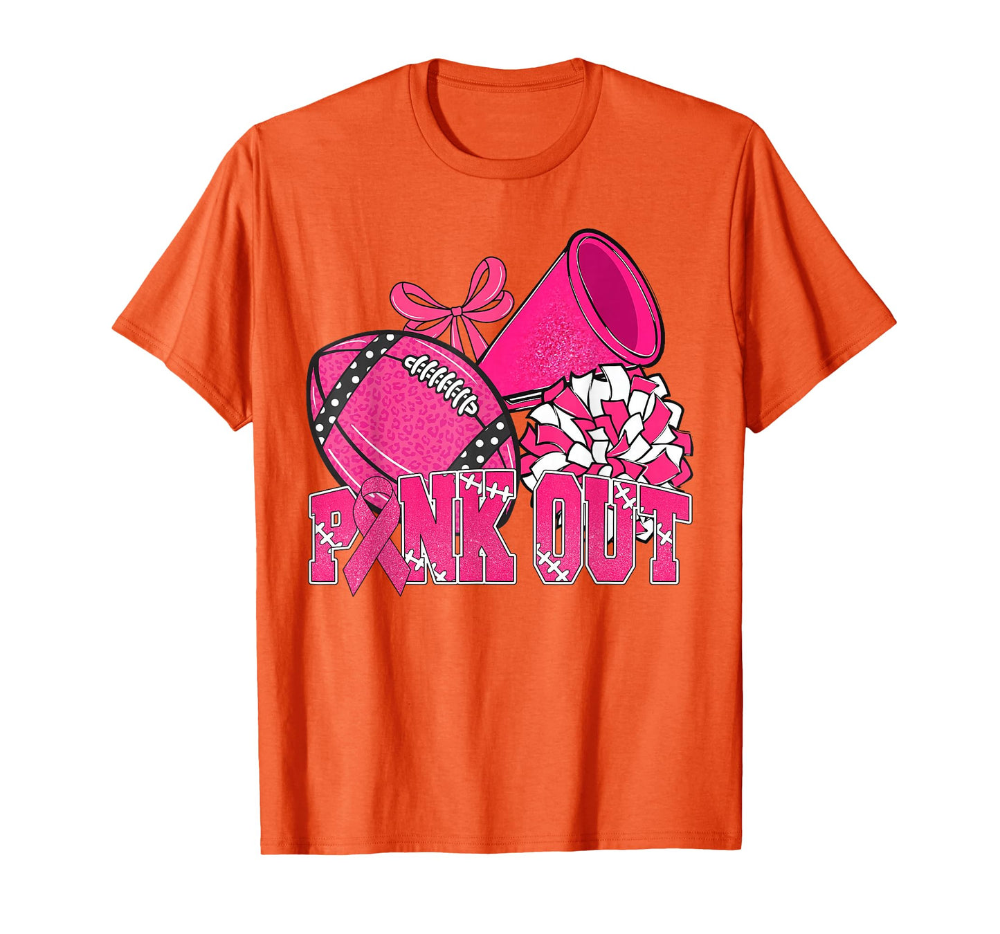 Pink Out Football Pink Bow Cheer Breast Cancer Awareness T-Shirt