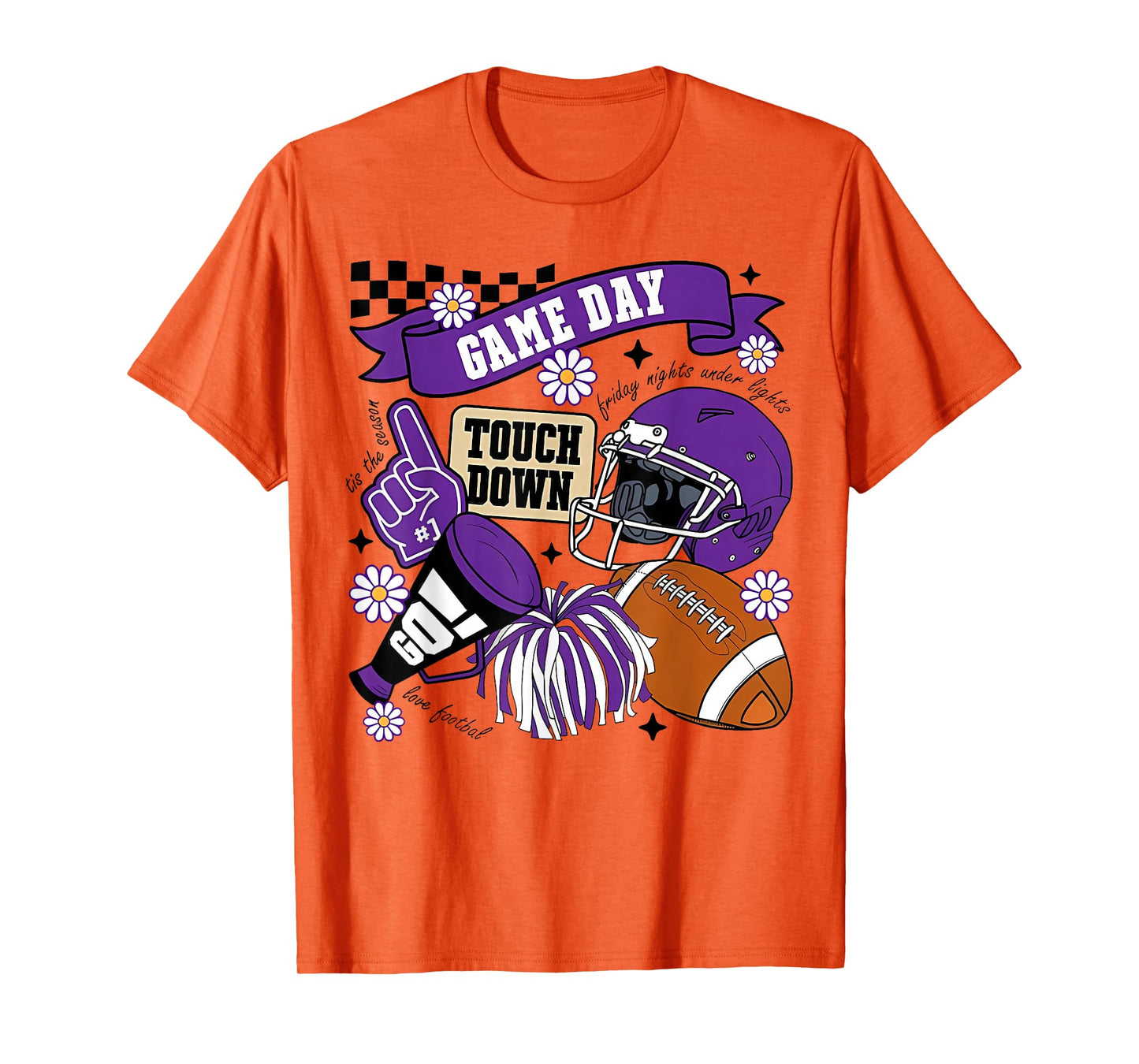 Purple Game Day Touchdown Football Lover Women Mom Men Kids T-Shirt