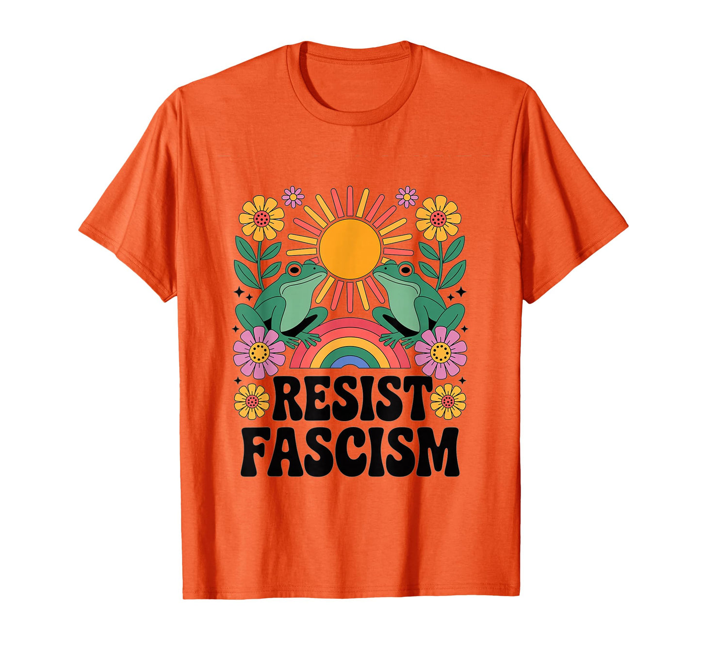 Frog Resist Fascism Retro Groovy Rainbow No Kings Hippie T-Shirt