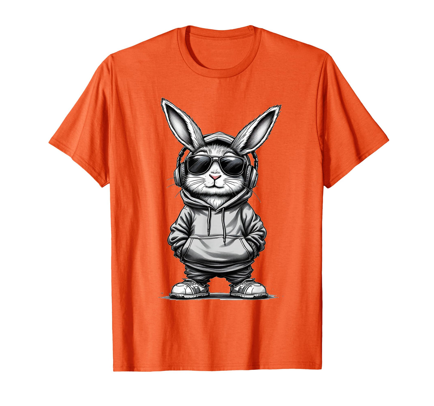 Cool Bunny Face With Sunglasses Headphones Bunny Easter Day T-Shirt