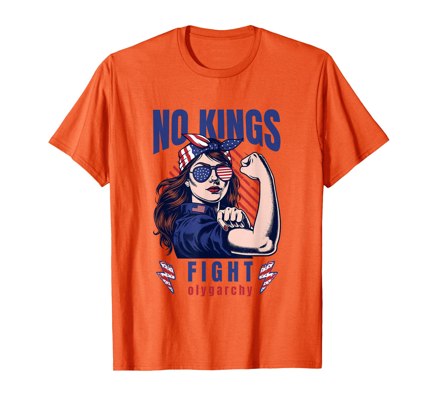 Vintage No Kings Fight Oligarchy Woman's Girl America Flag T-Shirt