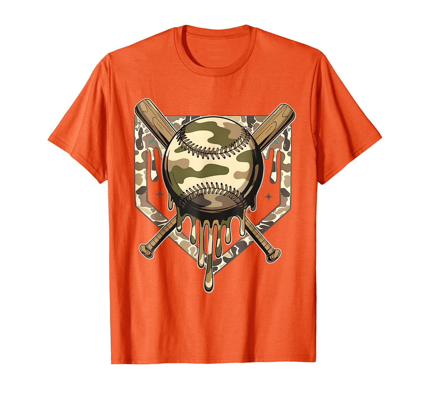 Retro Dripping Baseball Camo Camouflage Game Day Boys Men T-Shirt