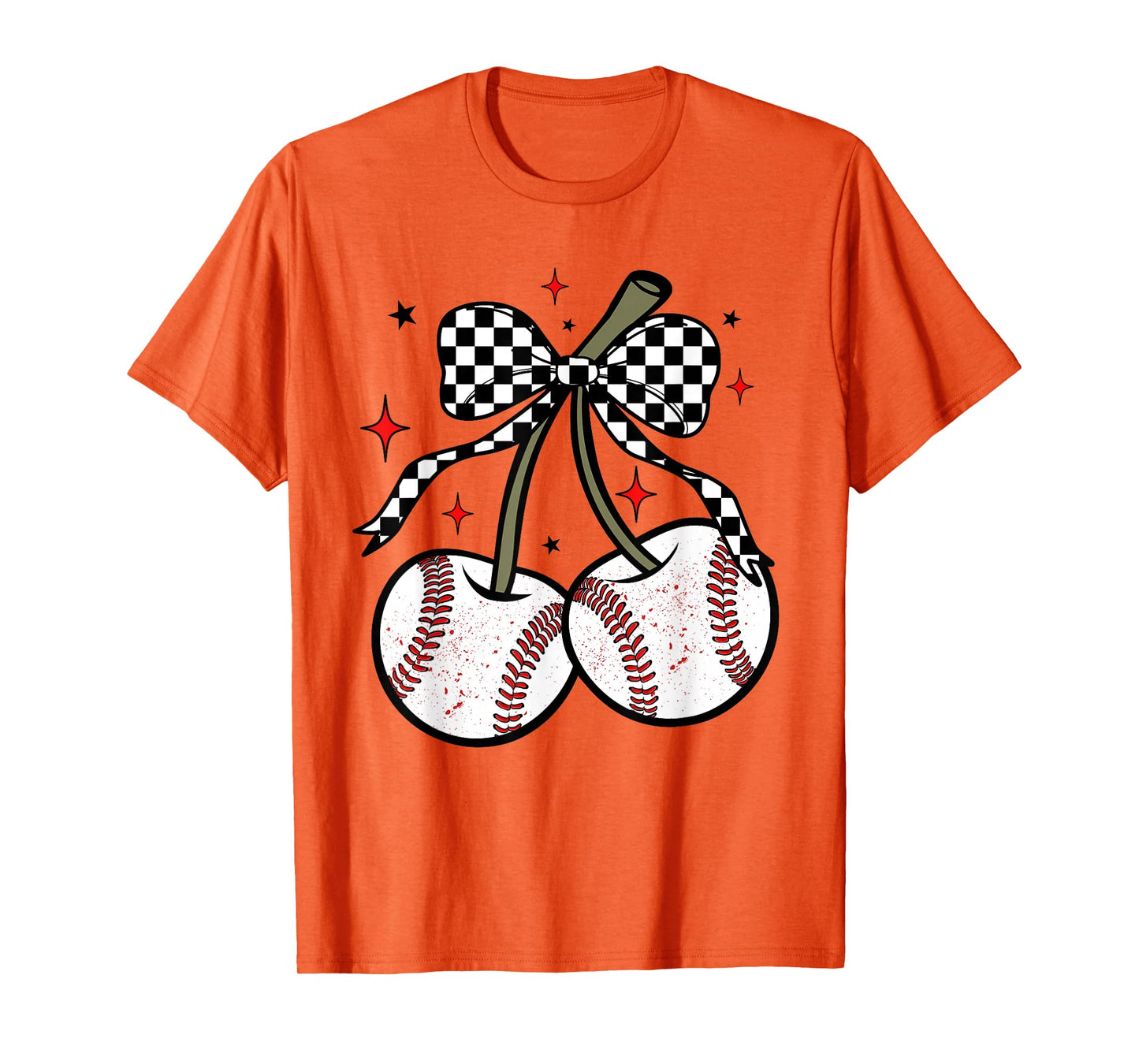 Baseball Cherries Coquette, Checkered Baseball Bow Girls T-Shirt