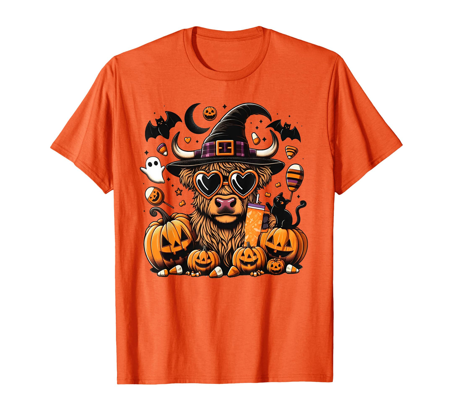 Halloween Highland Cow Witchy Cow Spooky Pumpkin Hello Fall T-Shirt