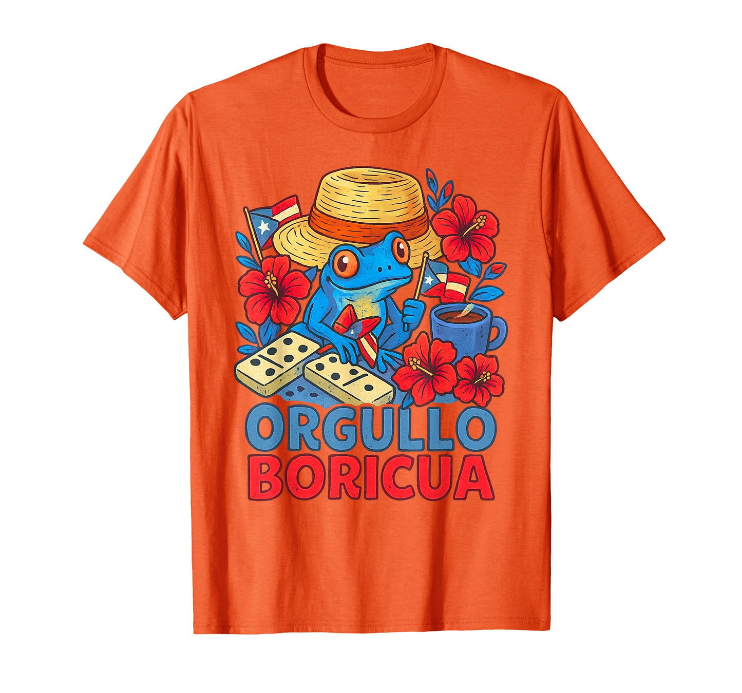 Orgullo Boricua Pava Hat Coquí Frog Domino Puerto Rico Flag T-Shirt