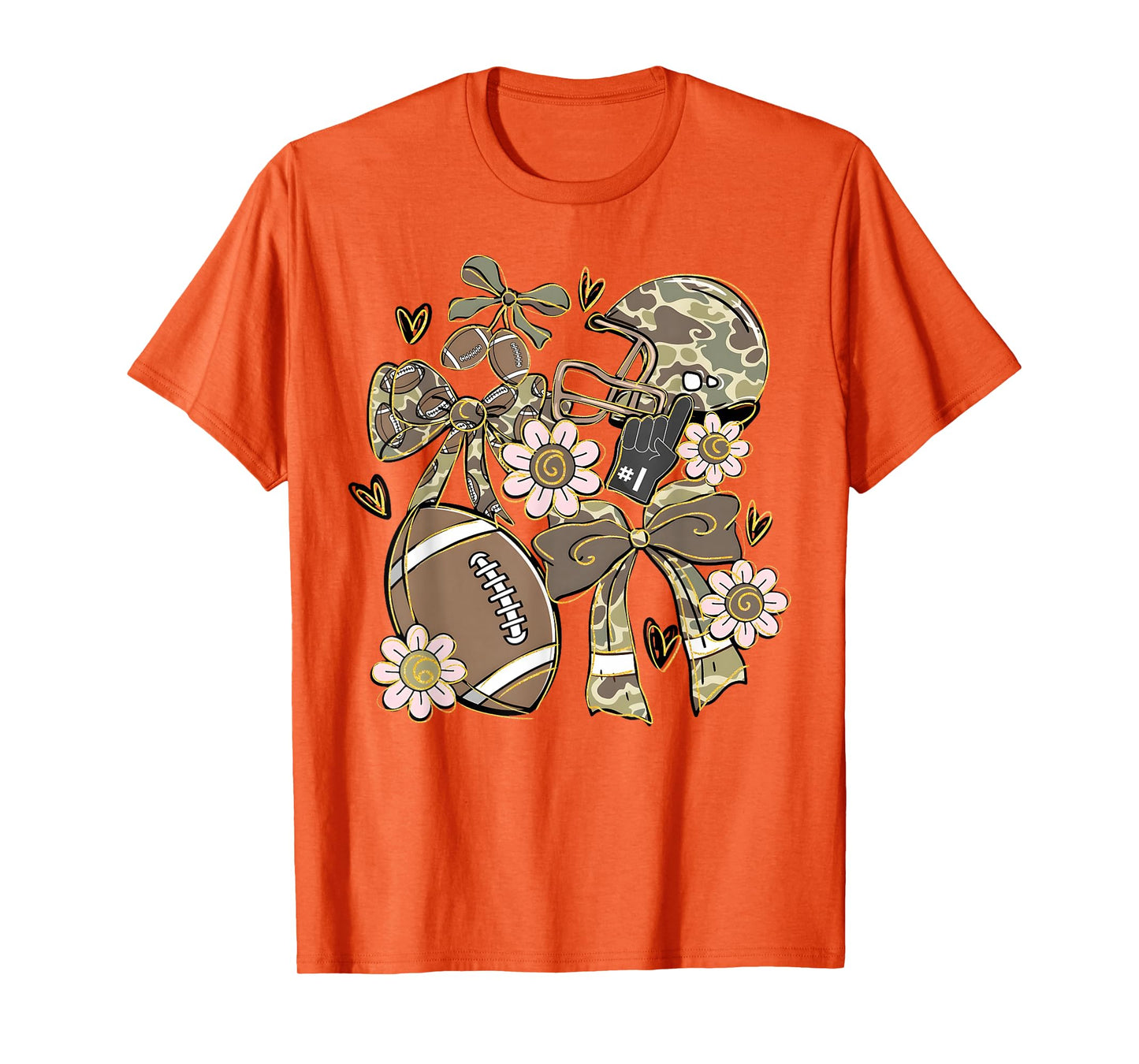 Camo Coquette Bow Football Camo Fall Autumn Girl Women T-Shirt