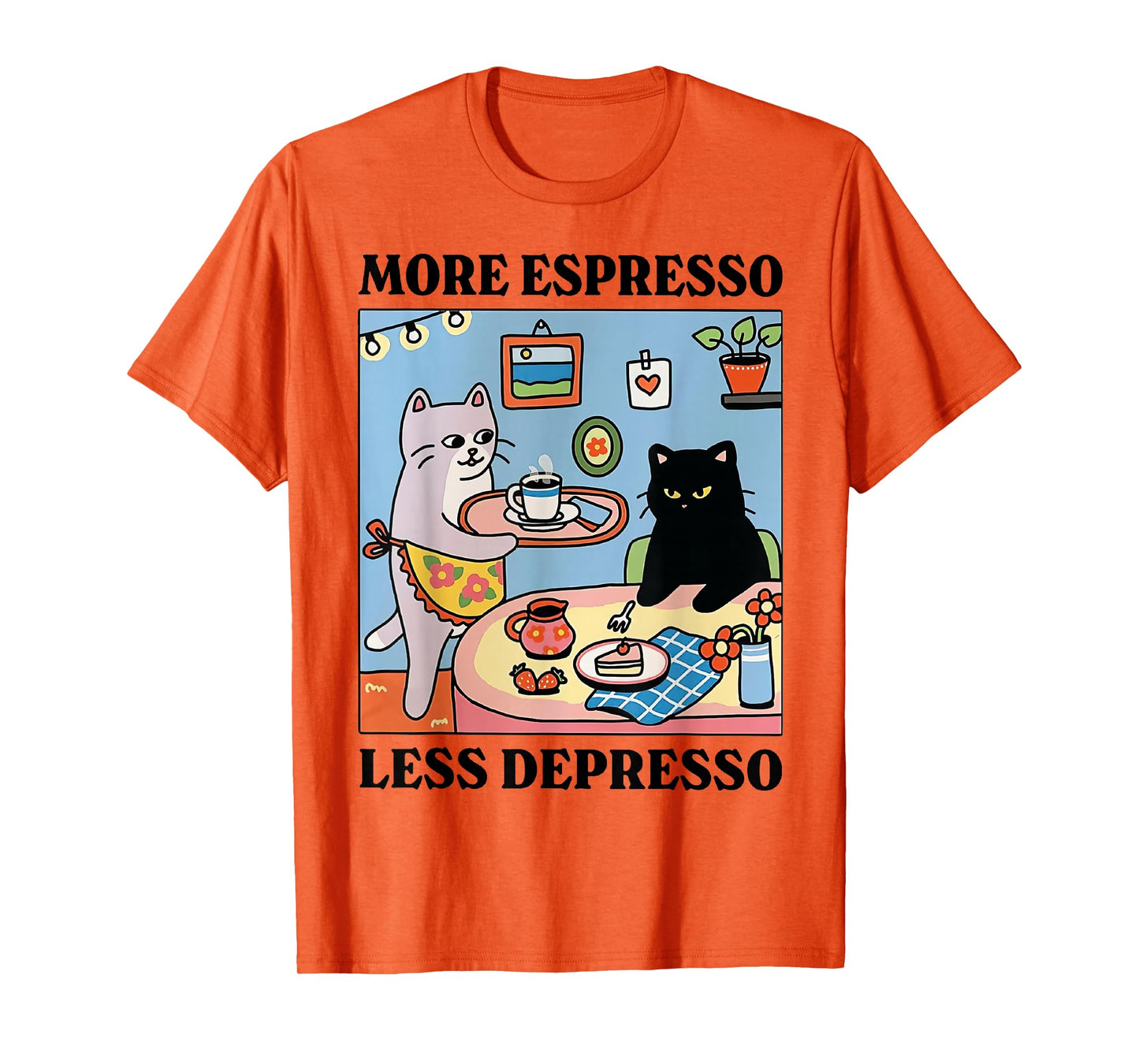 Funny Coffee Lover with Cute Cat More Espresso Less Depresso T-Shirt