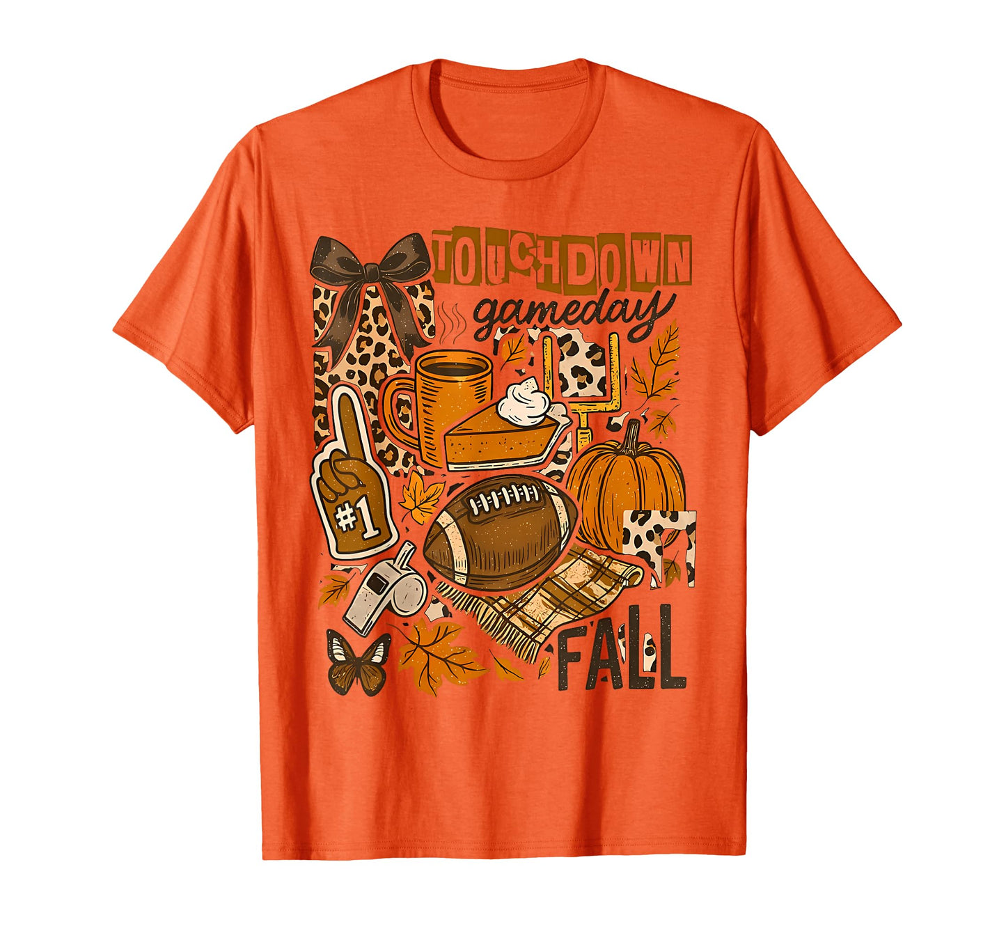 Boho Floral Leopard Football Touchdown Season Game Day T-Shirt