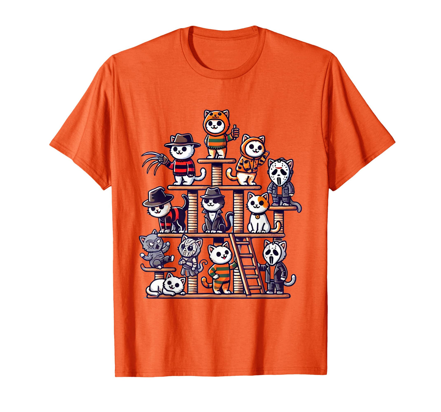Funny Horror Movie Cats Playing On Cat Tree T-Shirt