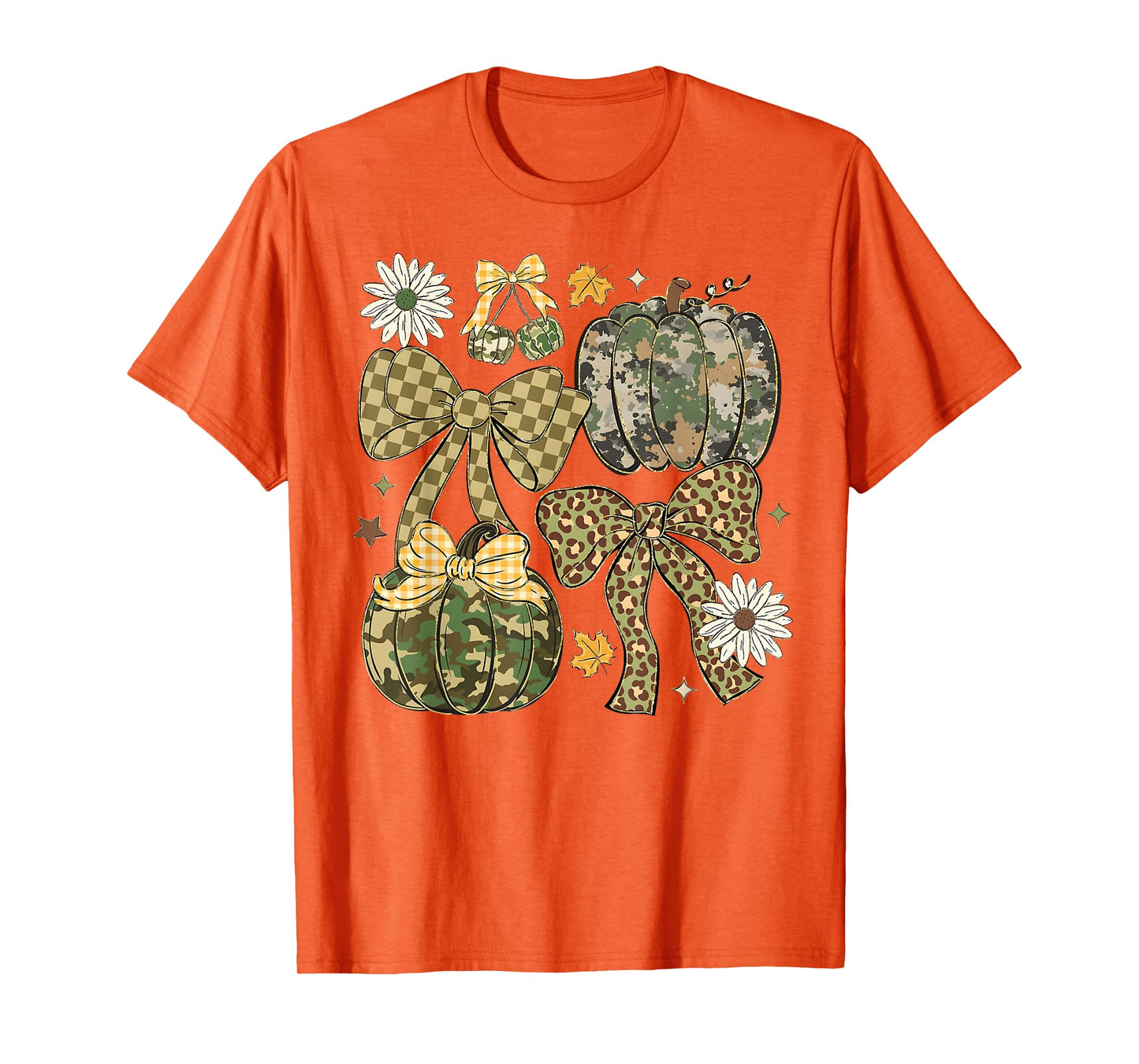Leopard Camo Coquette Bow Pumpkin Thanksgiving Rustic Fall T-Shirt