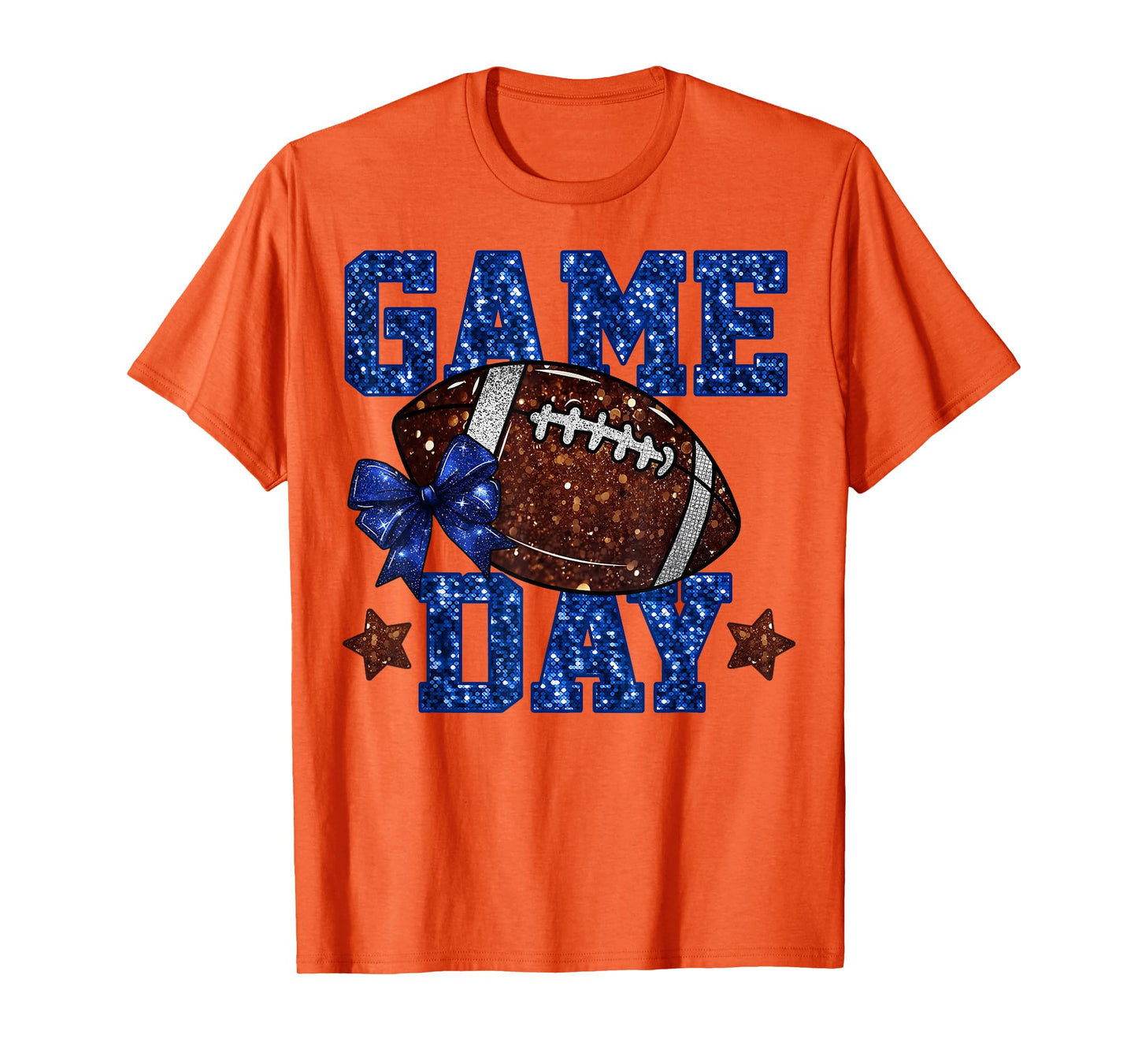Game Day Football Blue Coquette Bow Team Spirit Touchdown T-Shirt